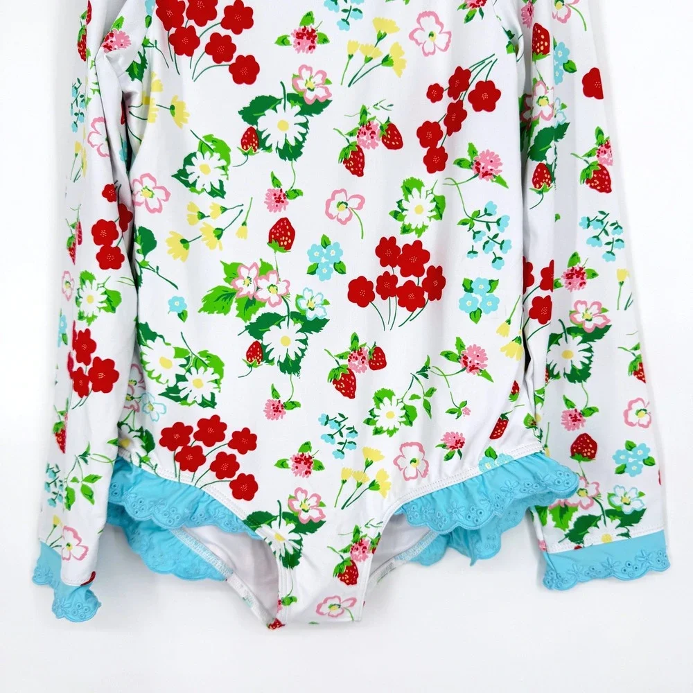 The Beaufort Bonnet Company Girl's Sarasota Surf Swimsuit Strawberry Floral Sz 8